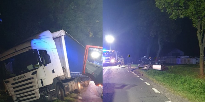 Do zderzenia auta ciężarowego z osobowym doszło 16 września 2021 roku po godzinie 21.30 na ulicy Łęczyckiej w Uniejowie.  fot uniejow.net.pl