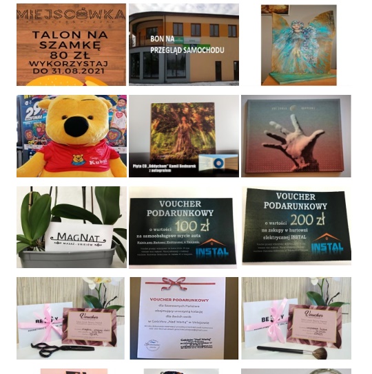 Część przedmiotów licytowanych w 2021 roku podczas finału WOŚP wystawionych przez uniejowski sztab.
